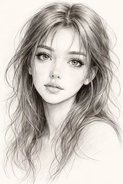 Pencil Sketch Portrait of a Young Woman