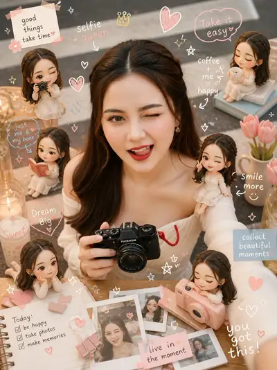 Cozy Scrapbook-Style Photo Edit with Chibi Versions