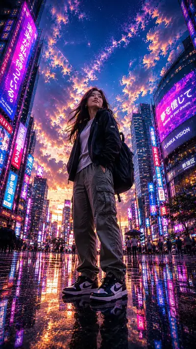 Ultra-realistic fisheye city street portrait