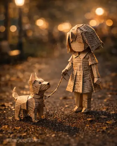 Cinematic Origami Girls Under Umbrella