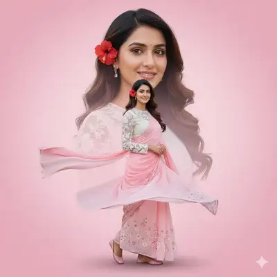 Cinematic Portrait with Hibiscus and Saree