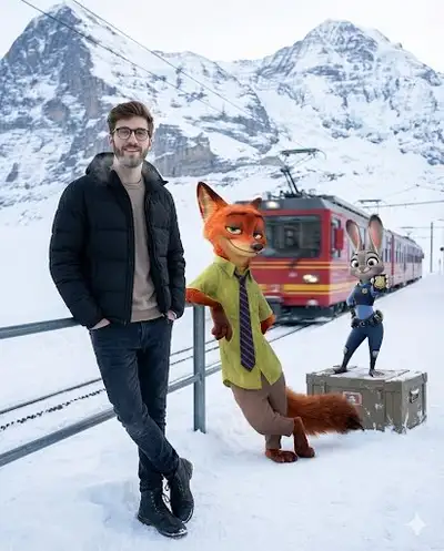 Cinematic Winter Alpine Station with Zootopia Characters