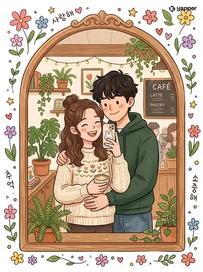 Prompt de ilustração de selfie no espelho de casal fofo