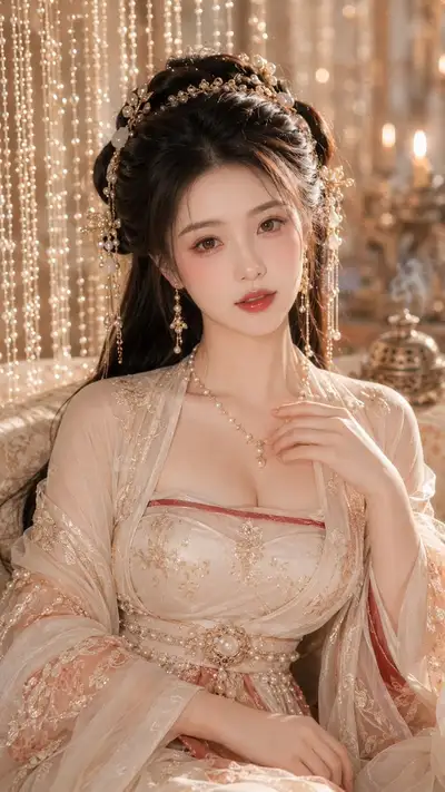 Retrato de belleza de lujo estilo dinastía Tang