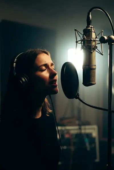 Cinematic Female Singer in Recording Studio