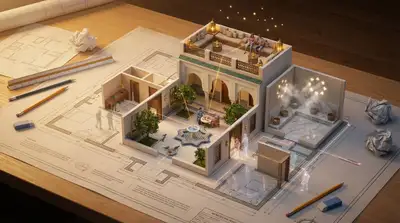 Architectural floor plan that rises into a living miniature diorama
