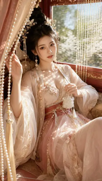 Passeio de primavera de uma nobre oriental em uma carruagem