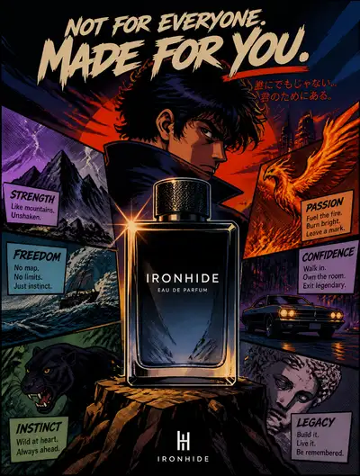 Retro anime and comic book style product advertisement