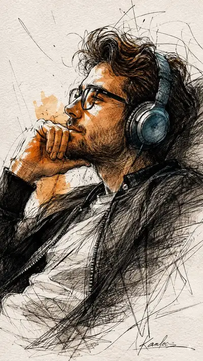 Expressive Ink Sketch Portrait of a Contemplative Man