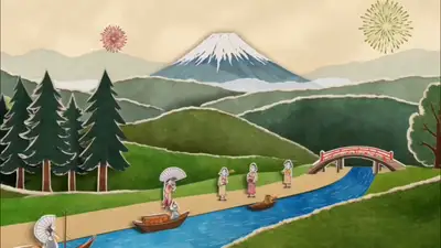 Intro cinematográfica de vídeo com colagem de papel das quatro estações do Japão