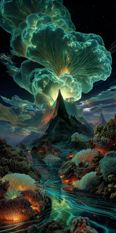 Bioluminescent Coral Reef Underwater Scene