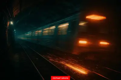 Subway Train Light Trails and Sparks
