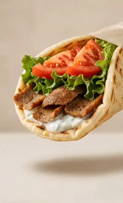 Exploded ingredient diagram for a gyro wrap