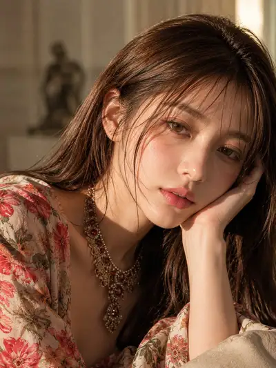Cinematic Portrait of Woman with Floral Outfit