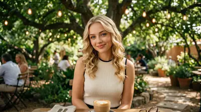 Cinematic Garden Cafe Portrait Prompt