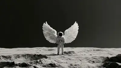 Cinematic astronaut with angel wings low-gravity jump video prompt