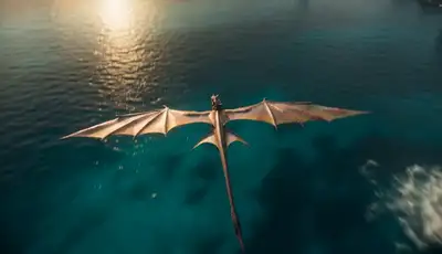 Prompt de Video Cinematográfico de Vuelo Épico de Dragón sobre el Océano