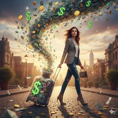 Wealthy Woman Walking with Money Vortex