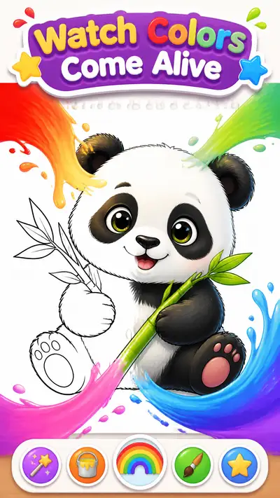 Panda rainbow paint splash coloring screenshot