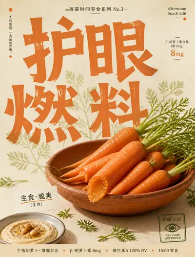 East Asian Grocer Poster Style With Fresh Carrots and Bold Glyphs