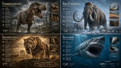 Extinct animals paleoart infographic grid template