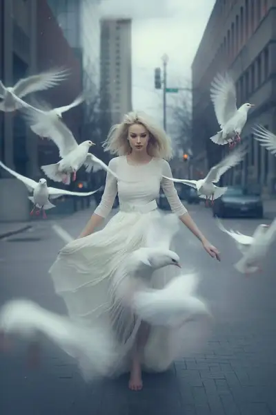 Fashion Long Exposure with White Doves