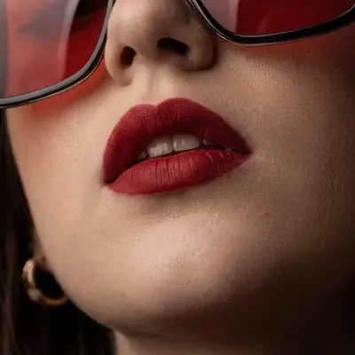 Bold red monochromatic beauty editorial portrait