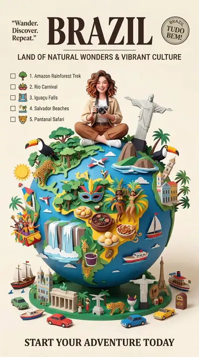 Papercraft globe country travel poster prompt