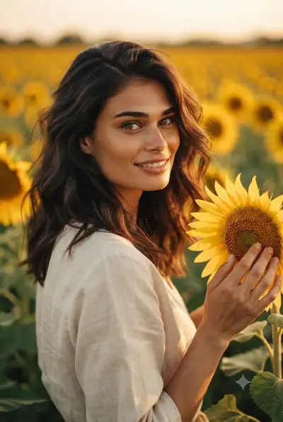 Sunflower Field Golden Hour Portrait