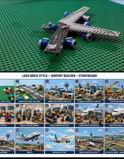 Video de construcción de aeropuerto en stop-motion con ladrillos LEGO