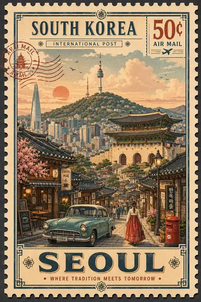 Vintage Travel Stamp Illustration