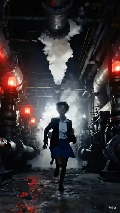 Cinematic Horror Chase in Industrial Factory