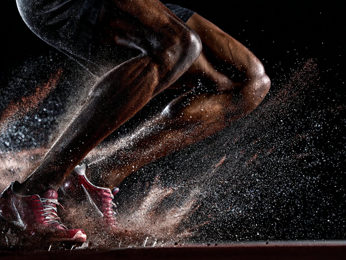 Motion freeze sports photography template with black background isolation