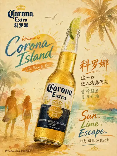 Heineken watercolor twilight beach poster ad prompt