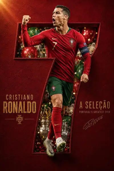 Póster homenaje a una leyenda del fútbol emergiendo de un número 7 gigante