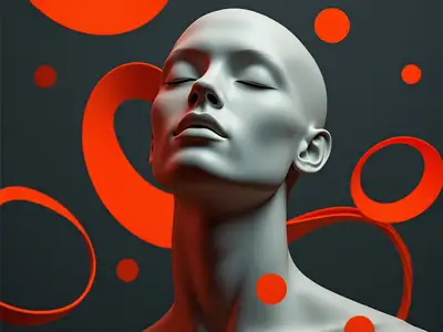 Surreal Mannequin Portrait with Red Shapes