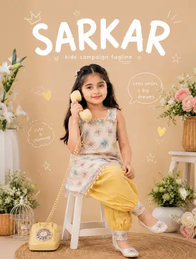 Playful Korean-style kids fashion editorial poster