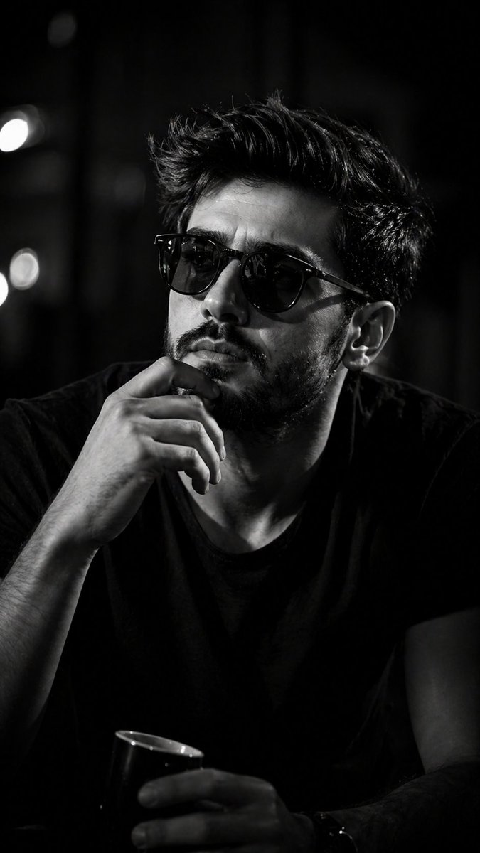 Noir black and white contemplative portrait