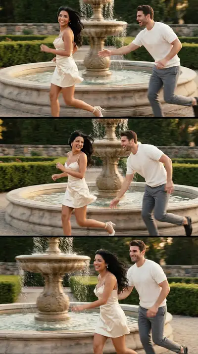 Cinematic Romantic Garden Fountain Run Sequence