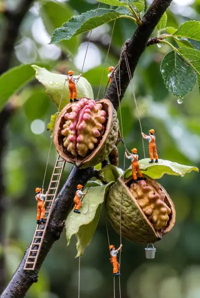 Surreal Walnut Brain Construction Macro Photo