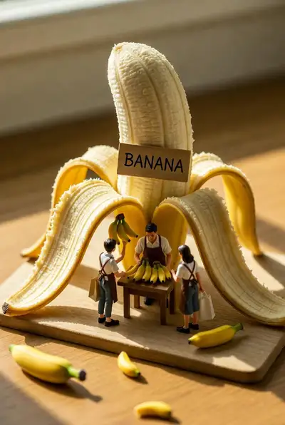 Miniature Banana Market Macro Photography Prompt
