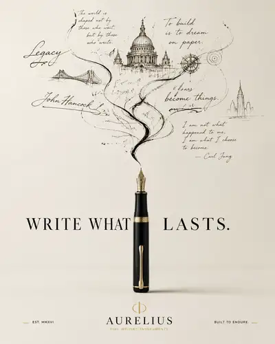 Luxury fountain pen advertisement with ink trail