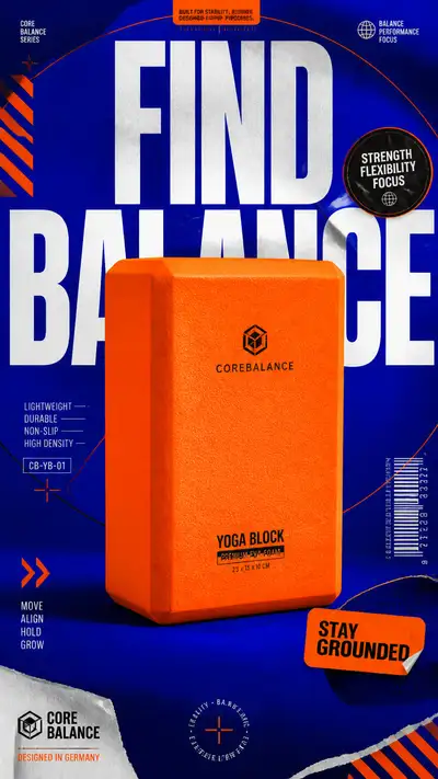 Neon Orange Yoga Block Fitness Advertising Poster