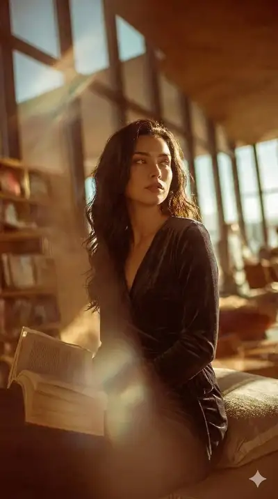 Golden Hour Library Portrait with Lens Flare