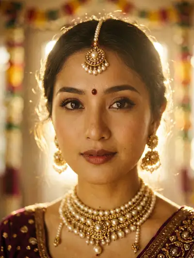 Golden hour portrait with traditional Indian jewelry