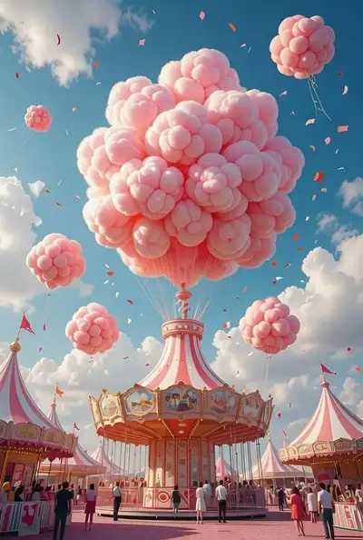 Schwebender Wolkenkarneval - Grok Imagine