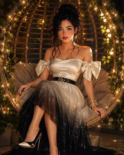Glamorous Fashion Portrait in Rattan Chair