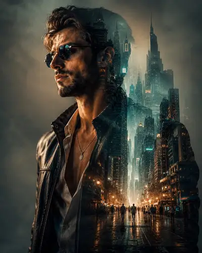 Cinematic Double-Exposure City Portrait