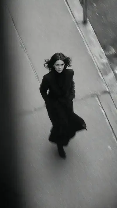 Retrato em movimento estilo Vogue de rua em preto e branco