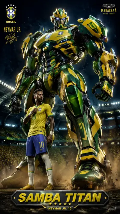 Brazil World Cup mech poster: Samba Titan with Neymar Jr.